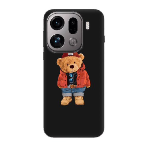 Oppo Find X9 Pro Bear in a hat Black Colored Silicone TPU Θήκη